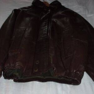 Vintage Men's Nautica Brown Leather Jacket Hooded 42